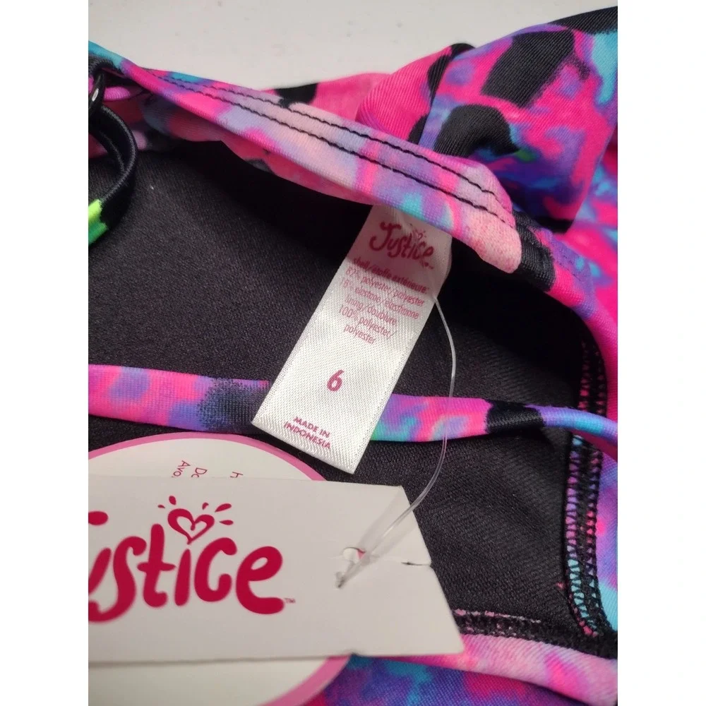 Justice Girls Tie Dye Tankini Swim Top Size‎ 6 Pink Blue Black Strappy